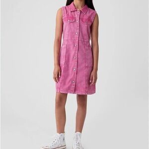 GAP Pink Sleeveless Denim Button Up Dress with Collar